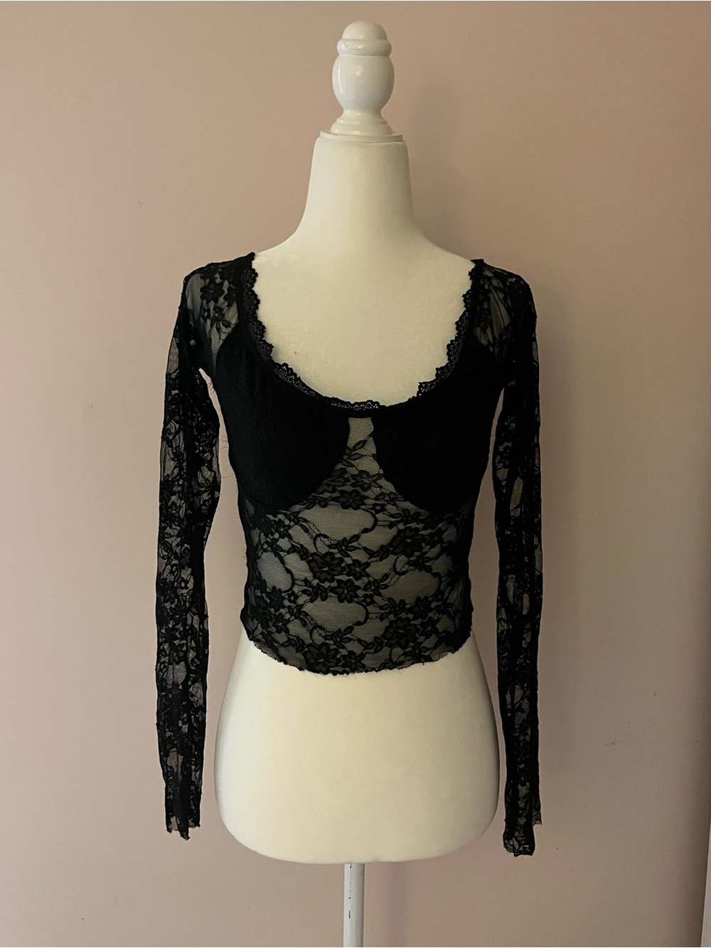 fashion nova sheer black lace top with long sleeves